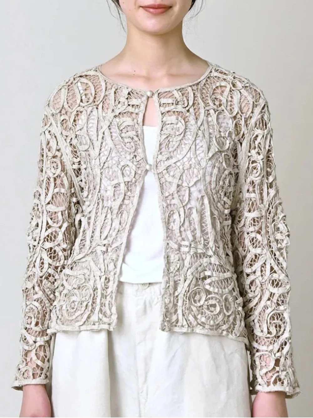 Soulmates Cream Crochet Lace Silk Jacket - Picture 1 of 8